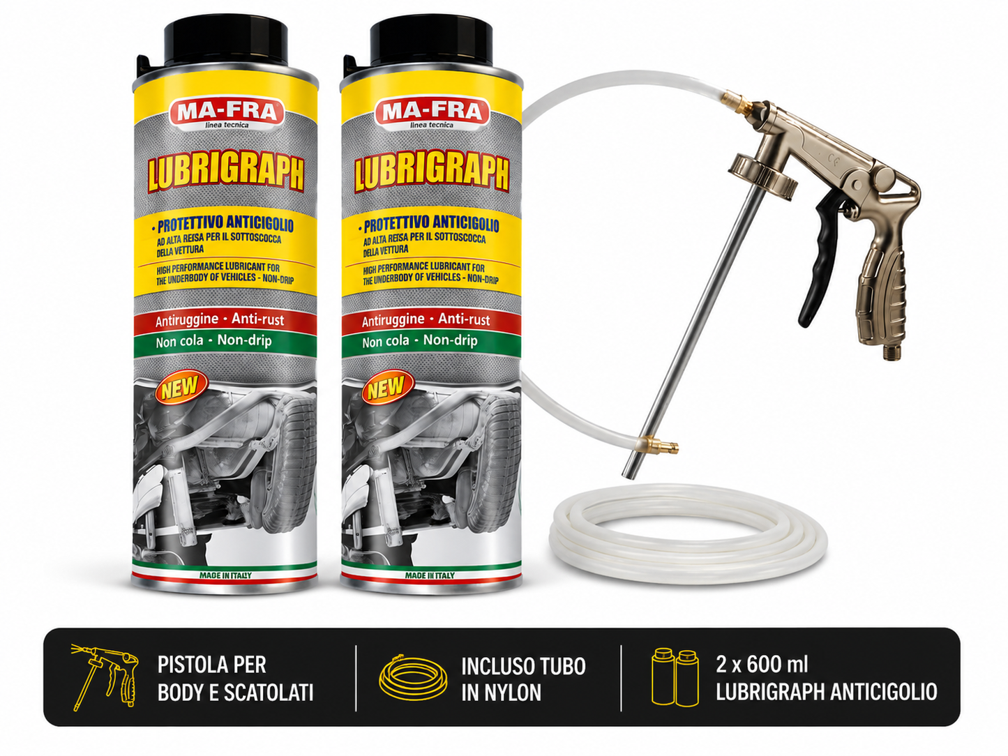 Kit Completo Anticigolio MA-FRA Lubrigraph 2x600ml + Pistola Body + Tubo Nylon