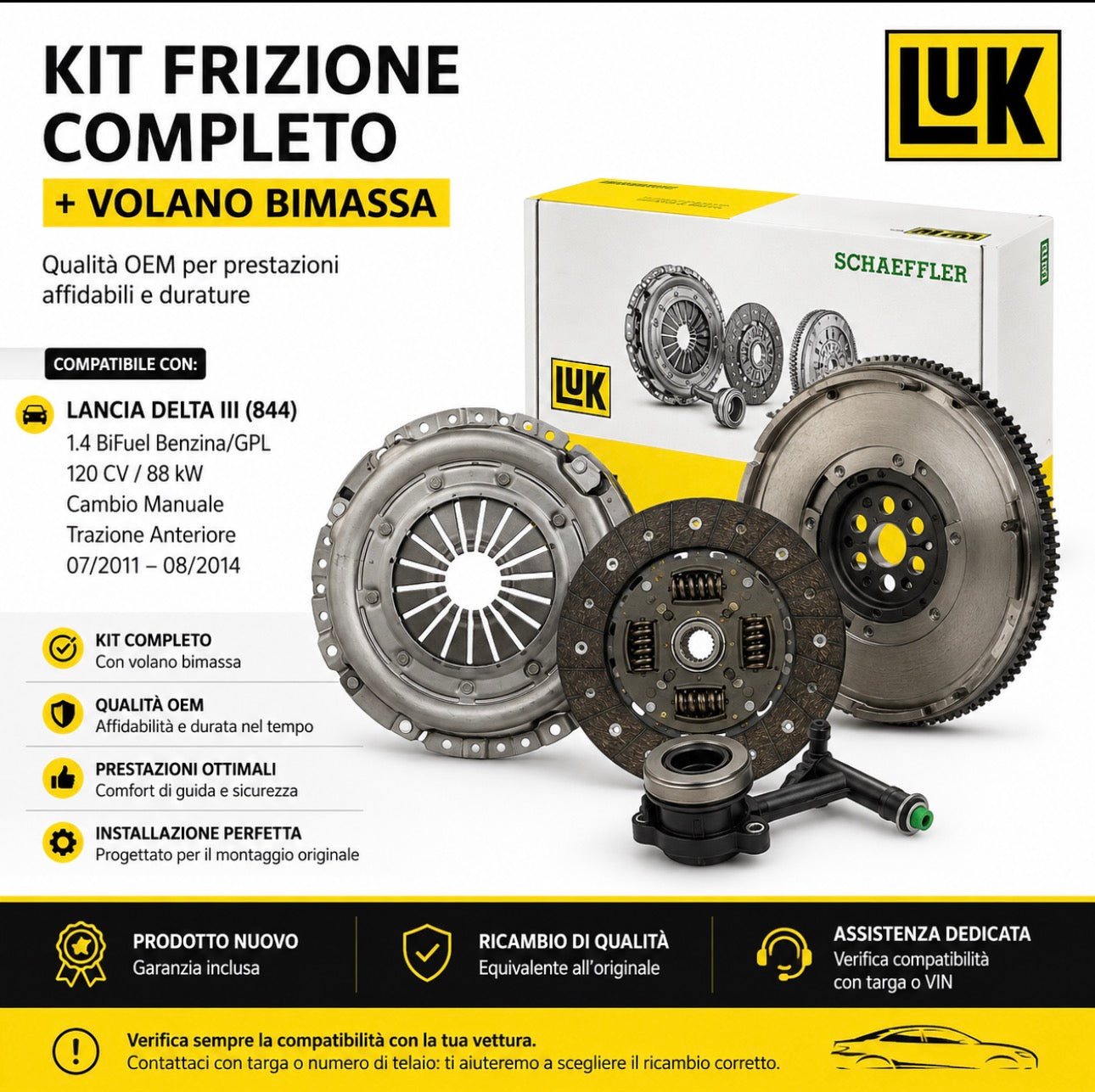 Kit Frizione + Volano Bimassa LuK Lancia Delta III 1.4 BiFuel GPL 120 CV 88 kW
