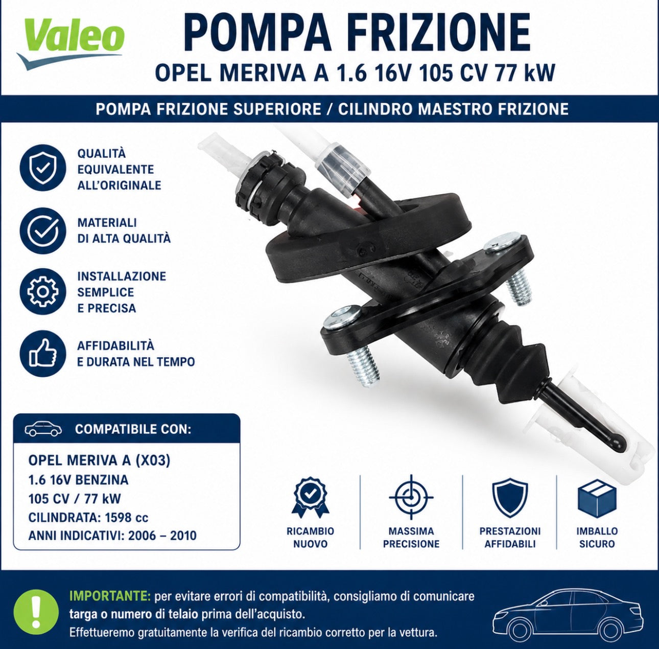Pompa Frizione Valeo Opel Meriva A 1.6 16V 105 CV 77 kW