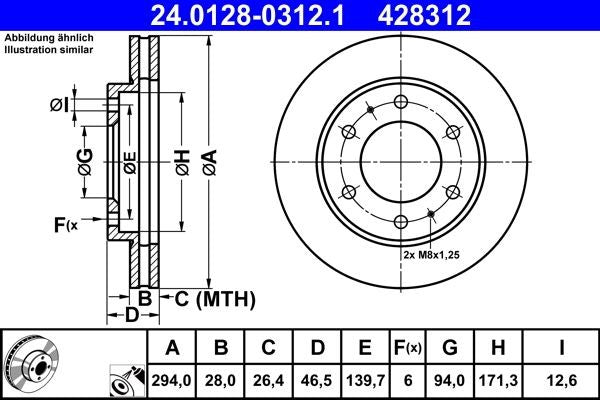 Disco freno ventilato ATE 294 mm 6 fori