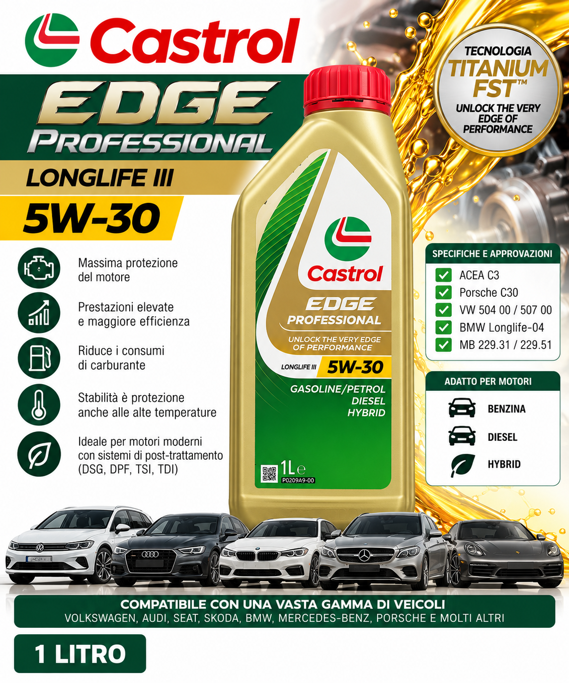 Castrol EDGE Professional LongLife III 5W-30 1L - confezione corretta
