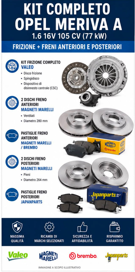 Kit Completo Opel Meriva A 1.6 16V 105 CV – Frizione Valeo + Freni Anteriori e Posteriori