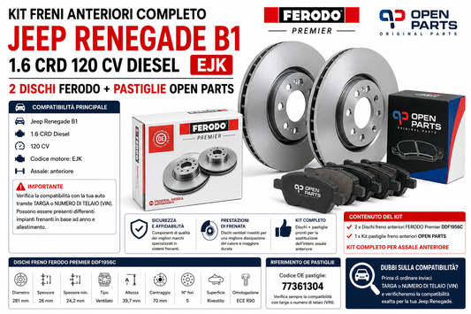 Kit Freni Anteriori Jeep Renegade 1.6 CRD 120 CV EJK – Dischi Ferodo + Pastiglie Open Parts