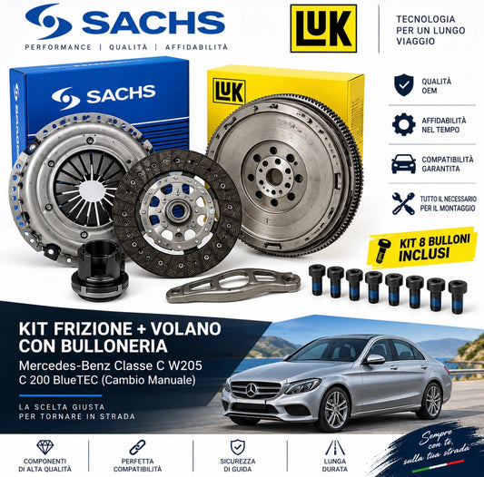 Kit Frizione SACHS + Volano Bimassa LuK + Bulloni Mercedes Classe C W205 C200 BlueTEC 1.6 Diesel