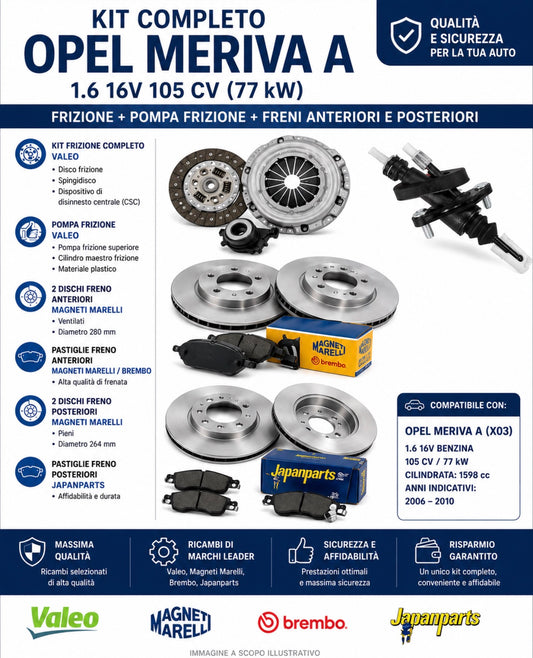 Kit Completo Opel Meriva A 1.6 16V 105 CV – Frizione Valeo + Pompa Frizione + Freni Completi