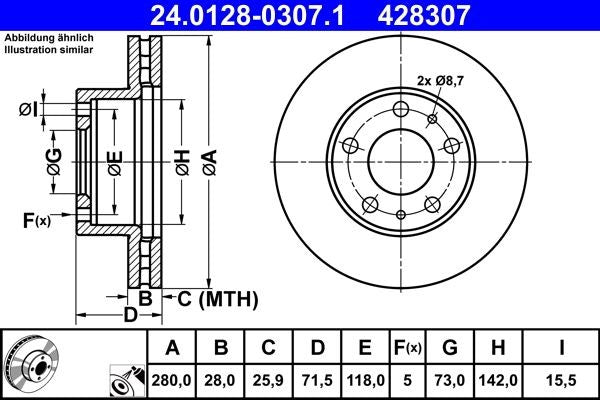 Disco freno ventilato ATE 280 mm