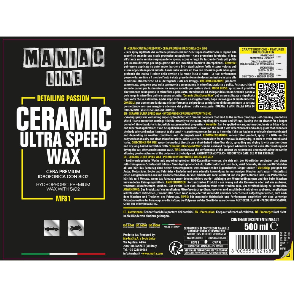 Ceramic Ultra Speed Wax - Maniac Line For Car Detailing MA-FRA