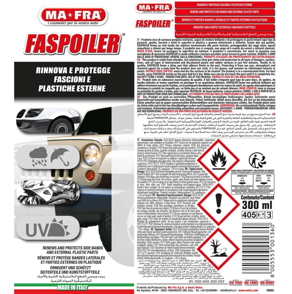 MA-FRA Faspoiler 300 ml – Ravvivante Plastiche Esterne e Paraurti Auto