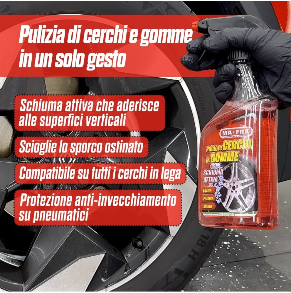 MA-FRA Pulitore Cerchi e Gomme 500 ml – Detergente 2 in 1 Auto