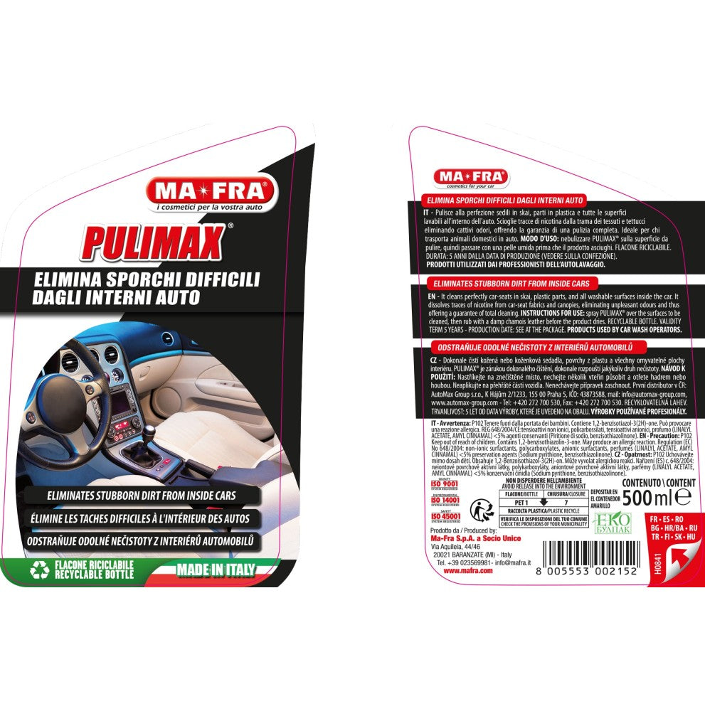 MA-FRA Pulimax – Pulitore Interni Auto Tessuti Plastiche e Sedili