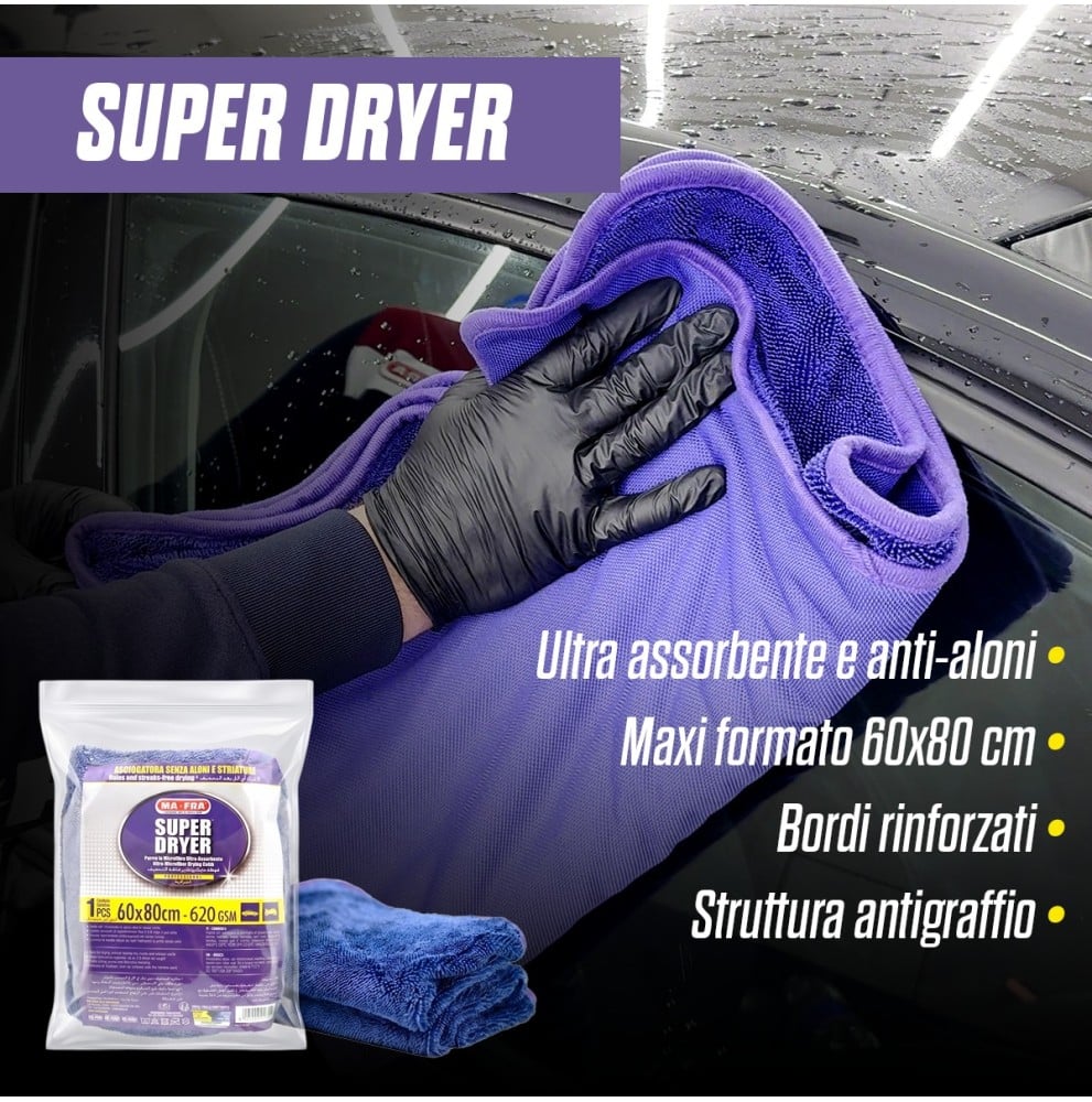 MA-FRA Super Dryer 60x80 cm 620 GSM – Panno Microfibra Ultra Assorbente Auto