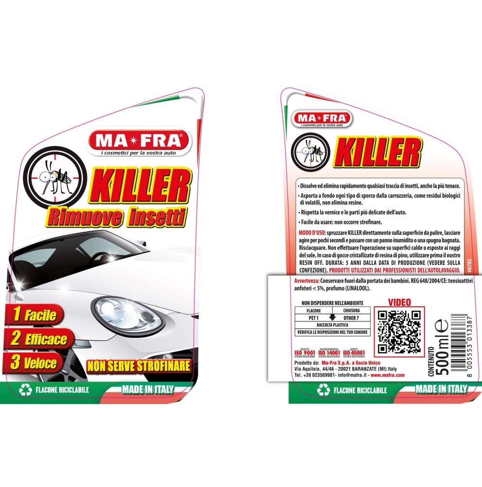 MA-FRA Killer Rimuovi Insetti 500 ml – Pulimoscerini Spray Auto